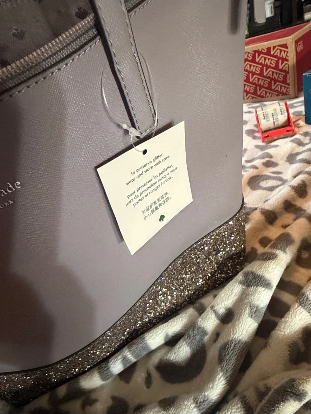 Kate Spade Greta Court Penny Cityscape Glitter Tote Bag Taupe Gray